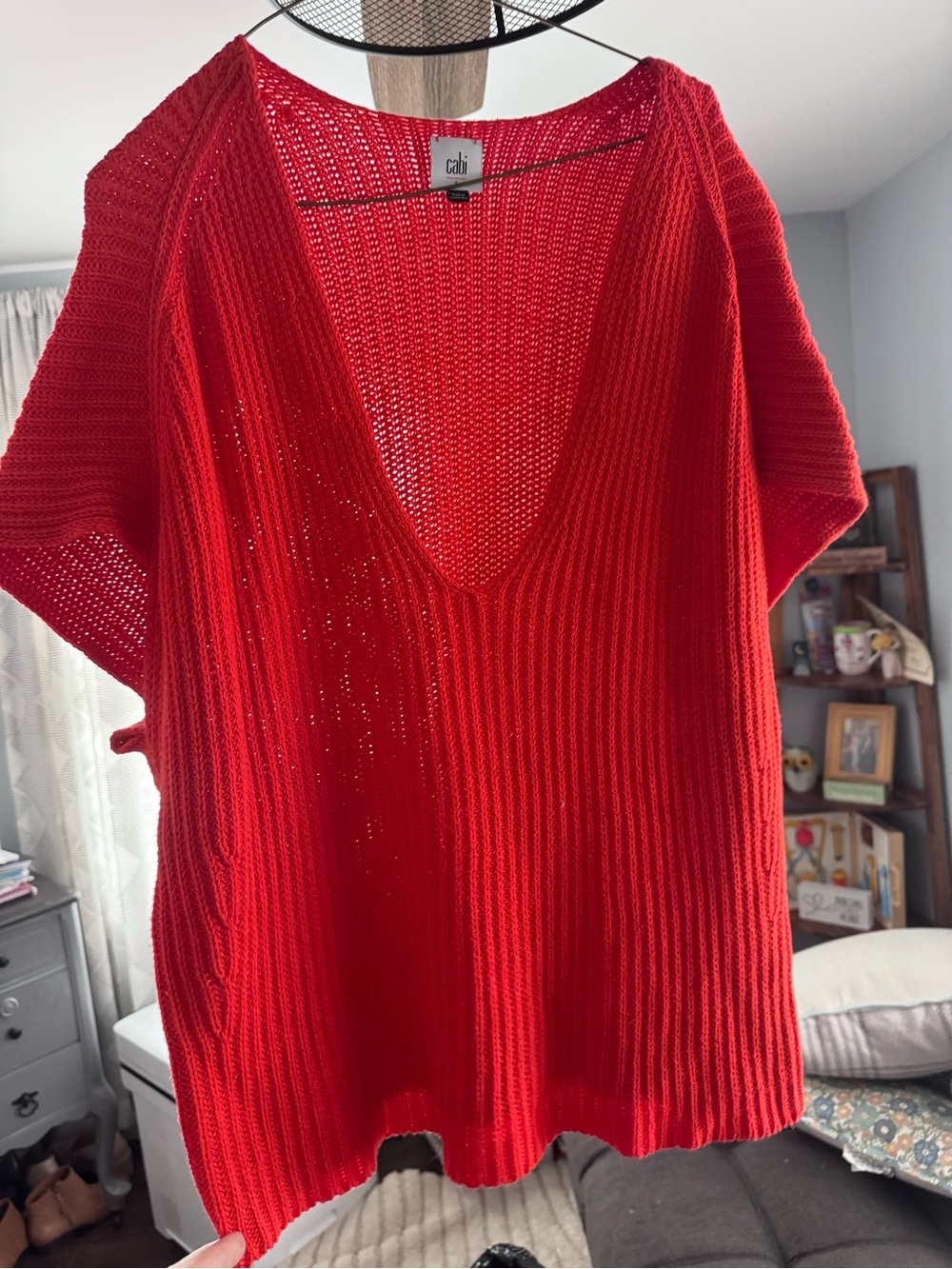 CAbi Red Open Knit V-Neck Top